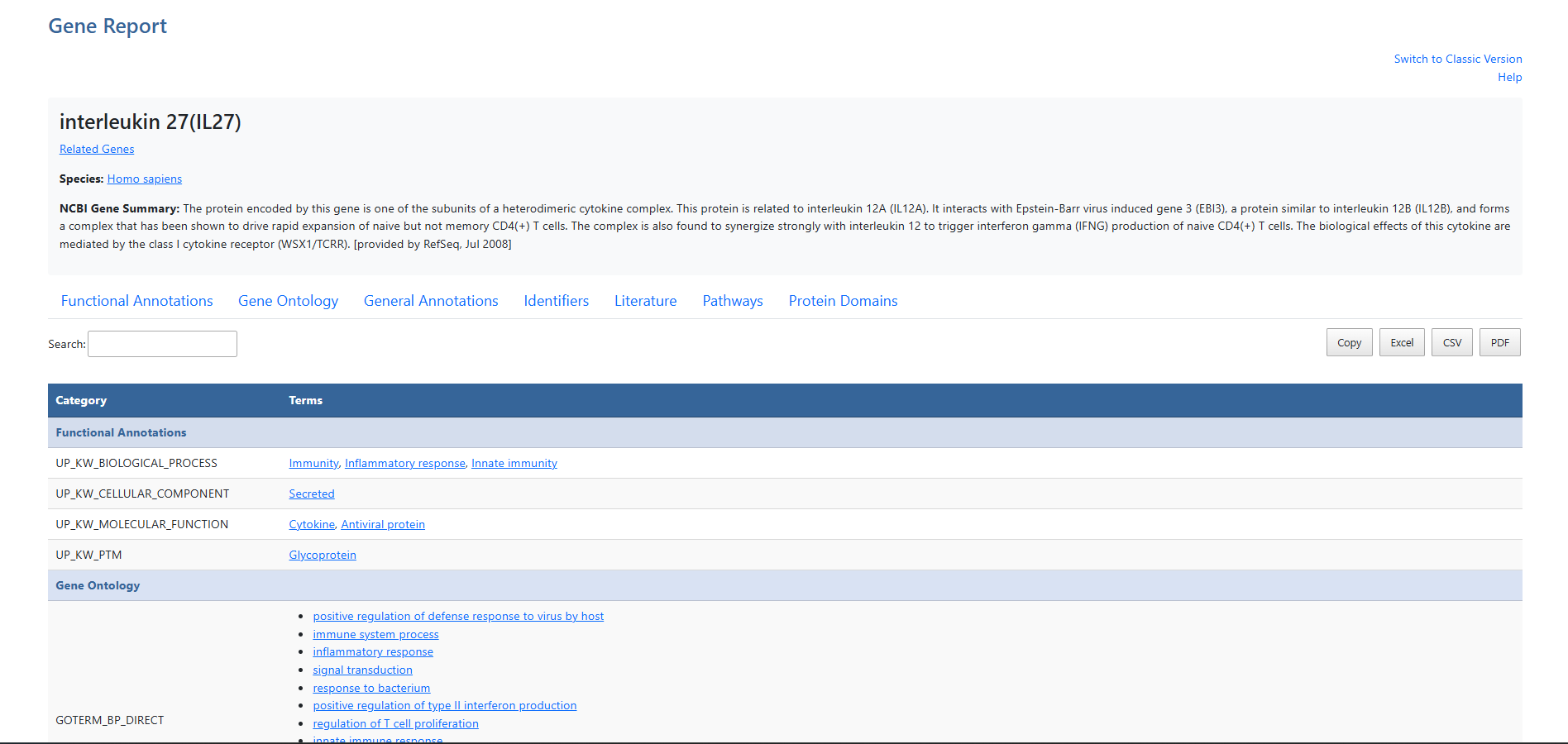 Gene List Report Interface